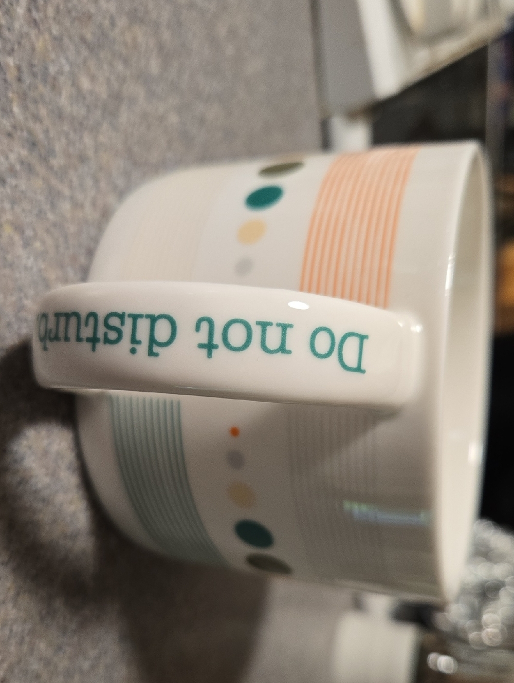 White Ceramic 'Do Not Disturb' Mug with Teal Accent